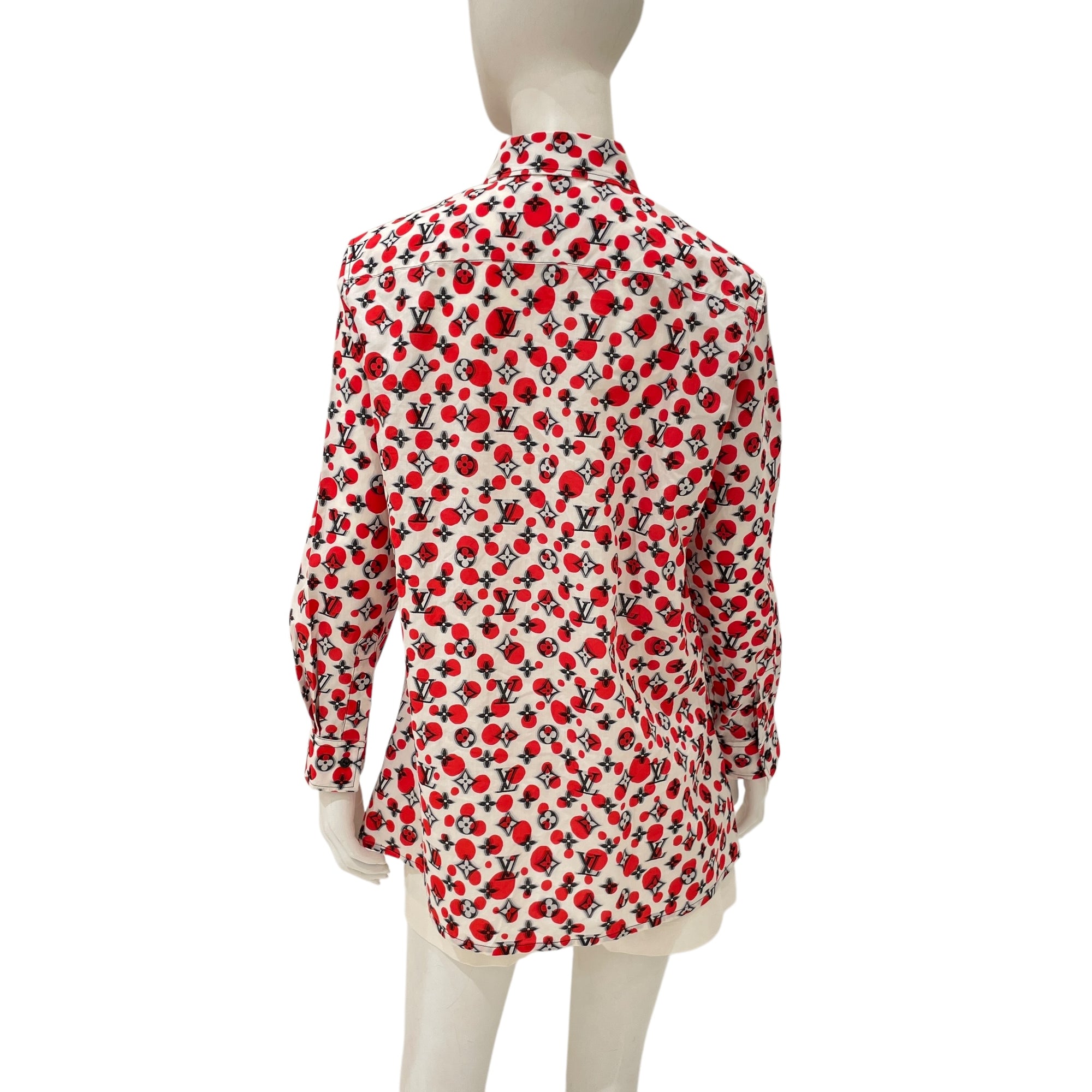 LV x YK Infinity Dot Monogram 38 Red/White Long-sleeved Shirt in Cotton