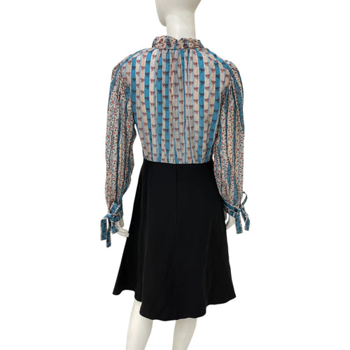 Visconti 38 Blue/Black Long Sleeve Dress in Silk