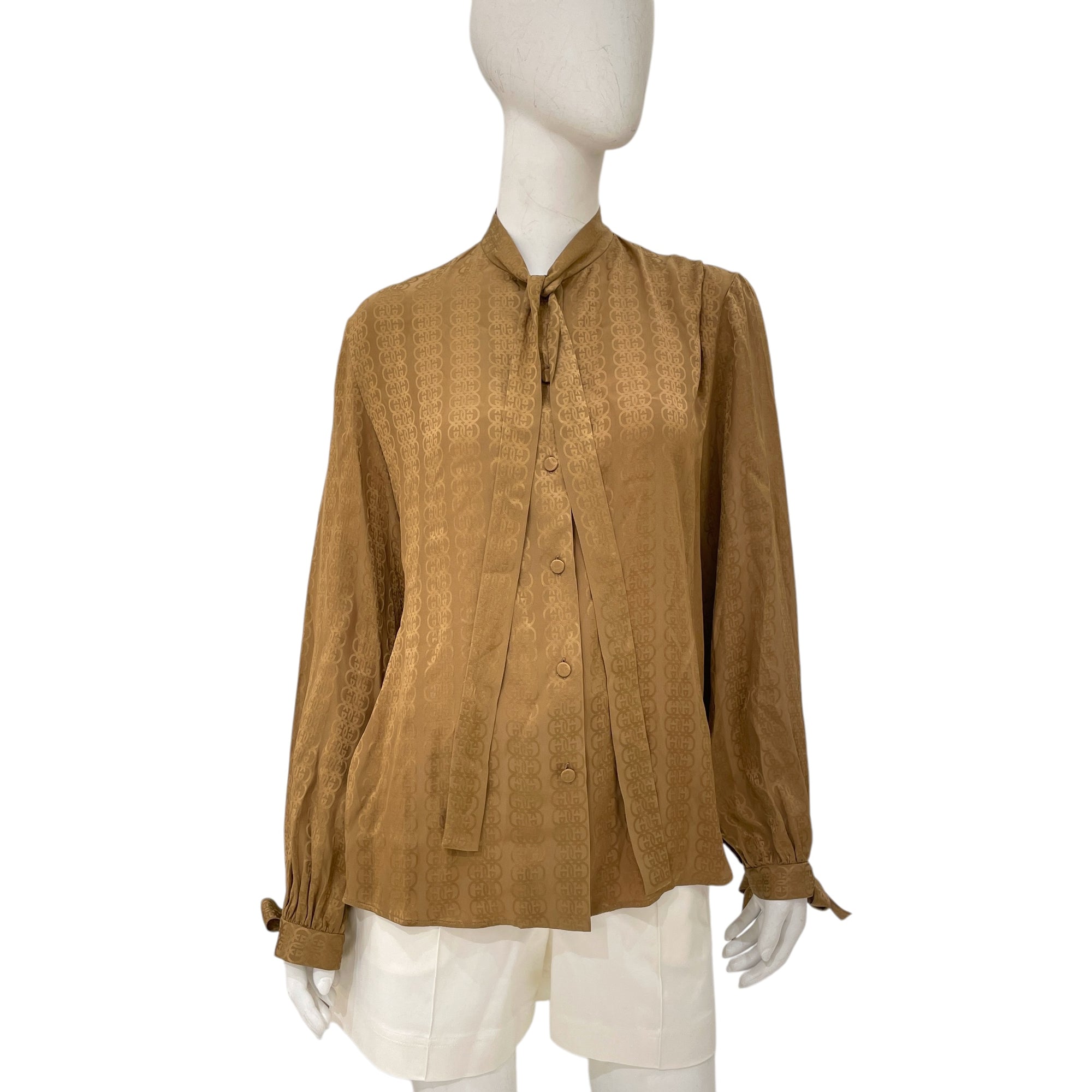 Crepe Iconic GG Stripe 40 Brown Long-sleeved Shirt in Silk Satin