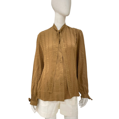 Crepe Iconic GG Stripe 40 Brown Long-sleeved Shirt in Silk Satin