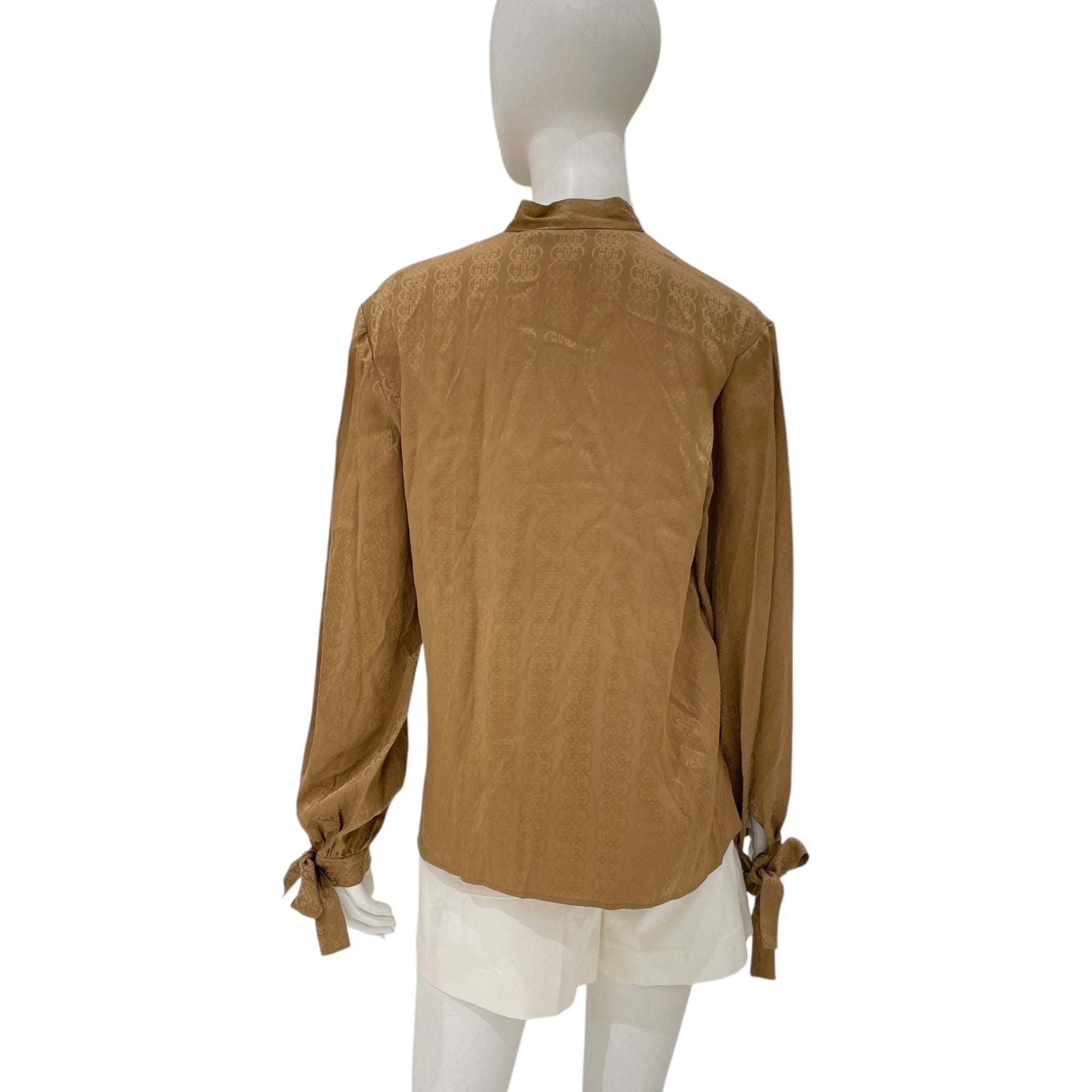 Crepe Iconic GG Stripe 40 Brown Long-sleeved Shirt in Silk Satin