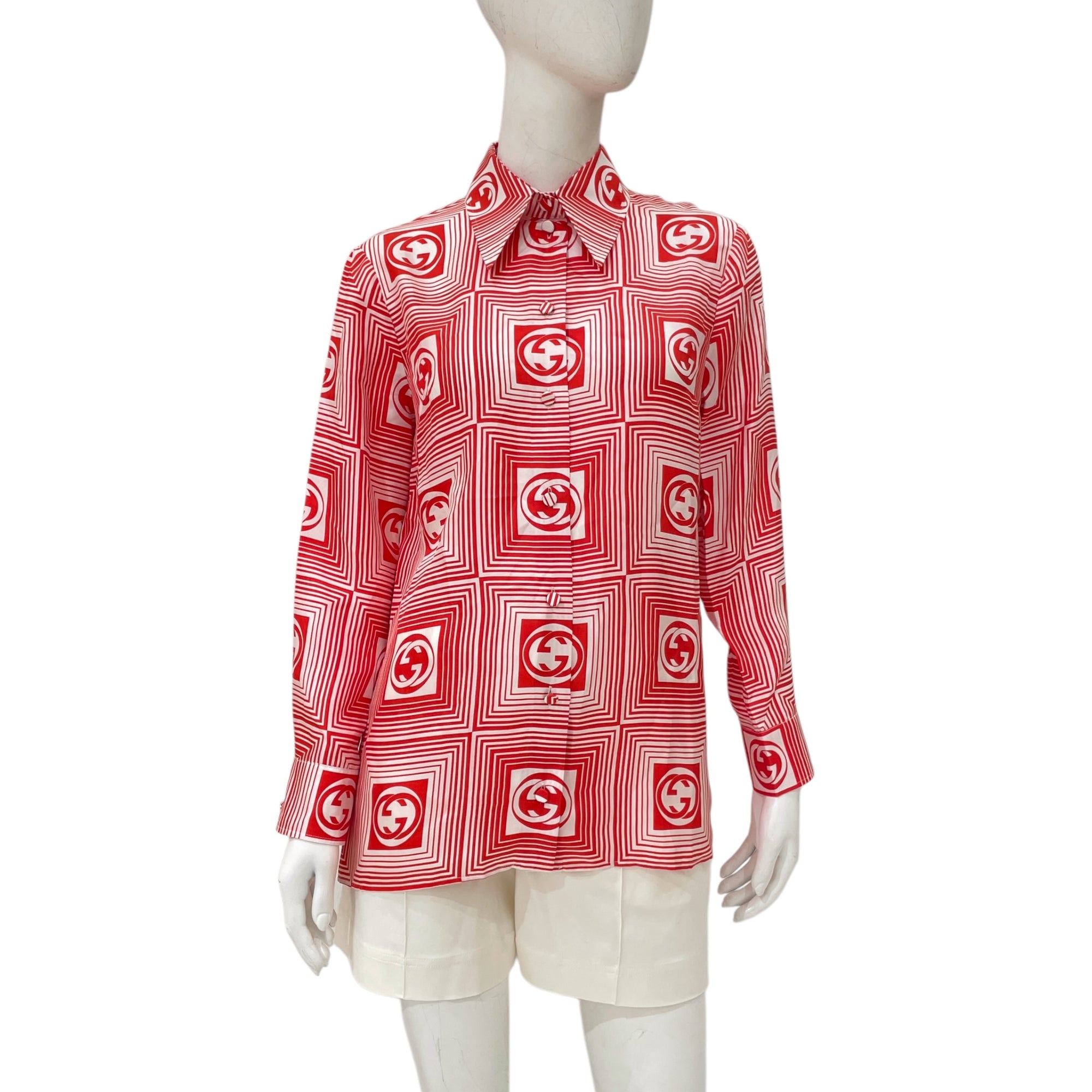 GG Logo 42 Red/White Long-sleeved Shirt in Silk