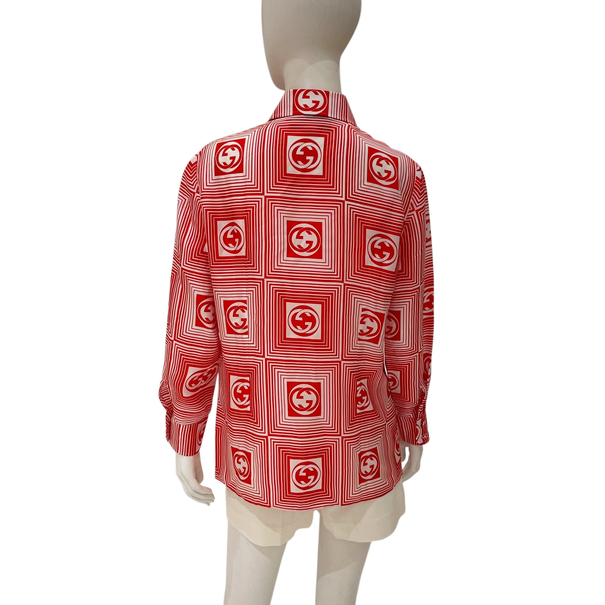 GG Logo 42 Red/White Long-sleeved Shirt in Silk