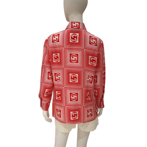 GG Logo 42 Red/White Long-sleeved Shirt in Silk