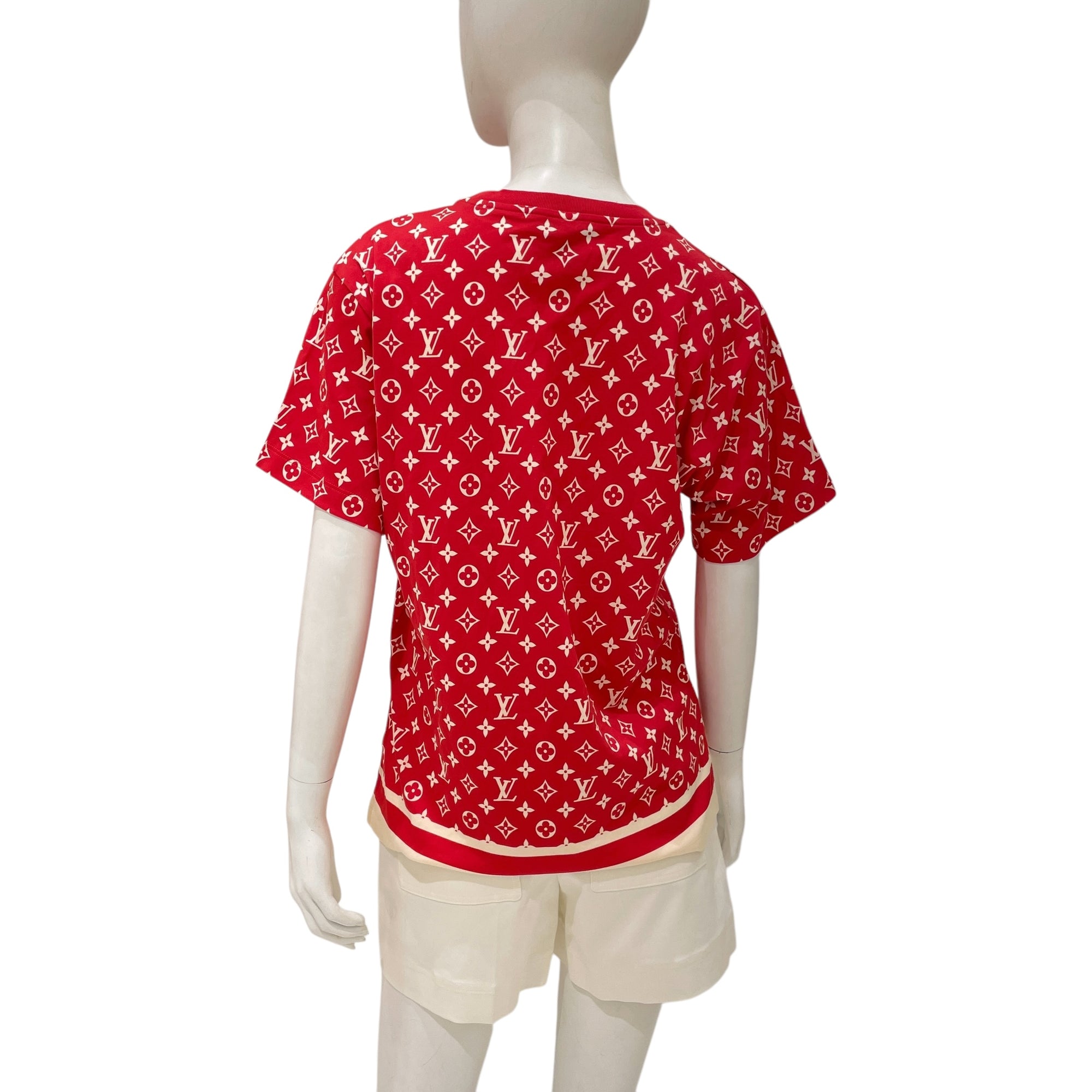 Stripped Accent Monogram M Red Top in Cotton