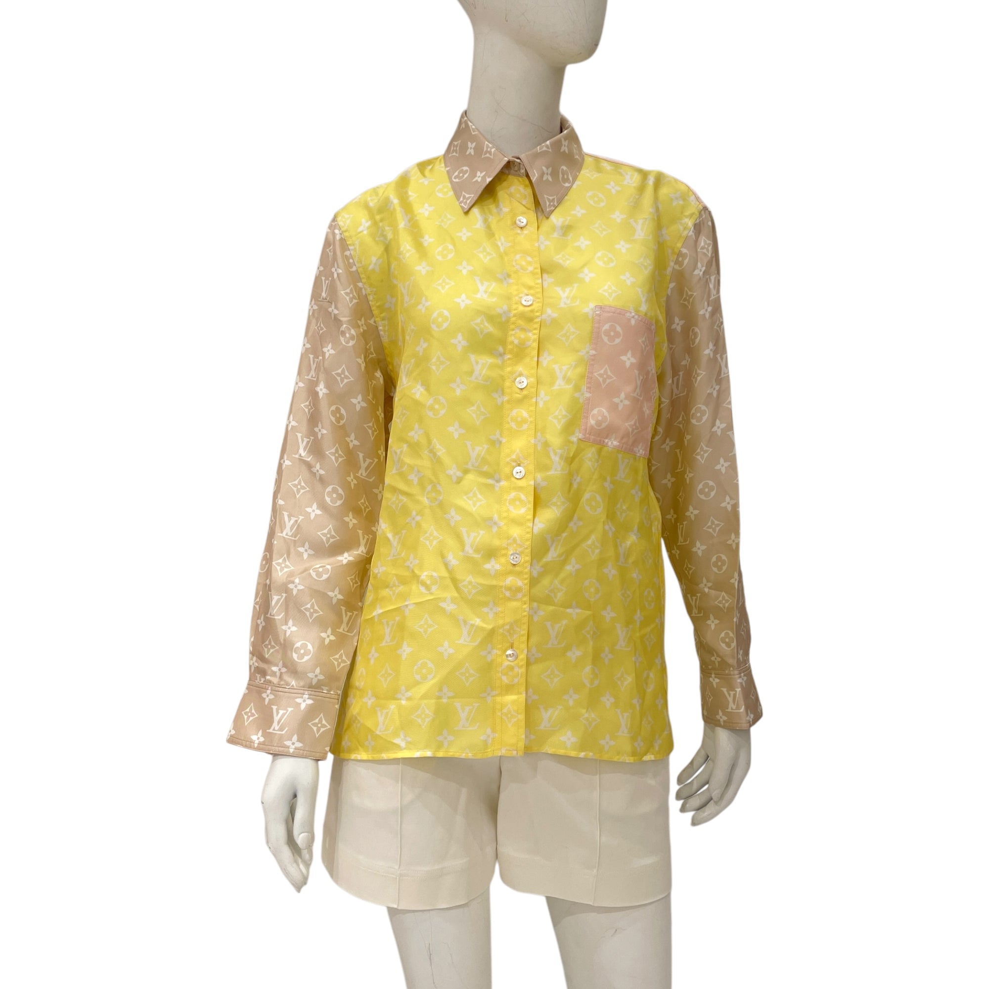 Pastel Monogram 38 Yellow Pyjama Shirt in Silk