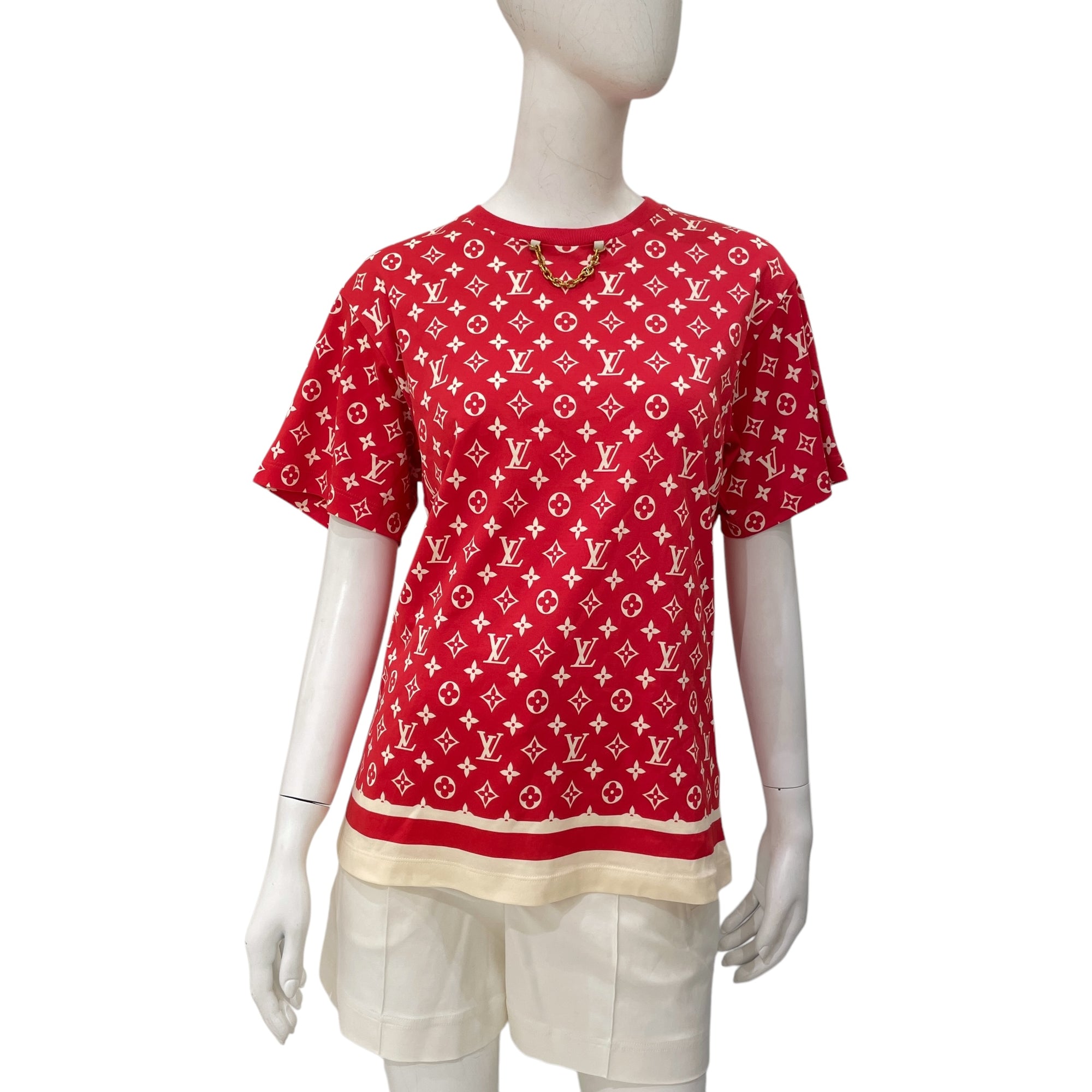 Stripped Accent Monogram M Red Top in Cotton