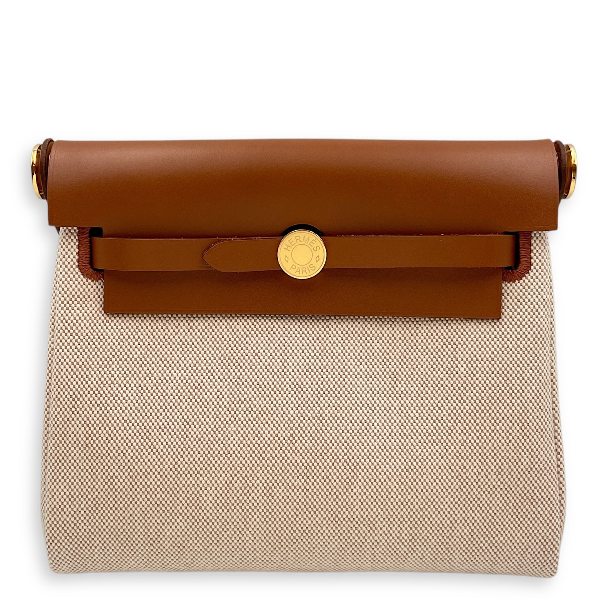 Herbag 20 Faive/Ecru-Beige in Vache Hunter/Toile, Gold hardware