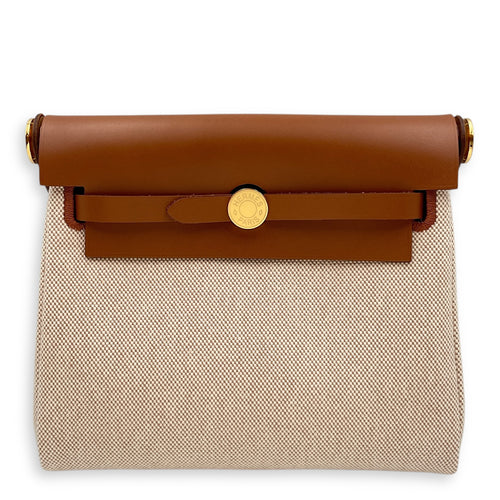 Herbag 20 Faive/Ecru-Beige in Vache Hunter/Toile, Gold hardware