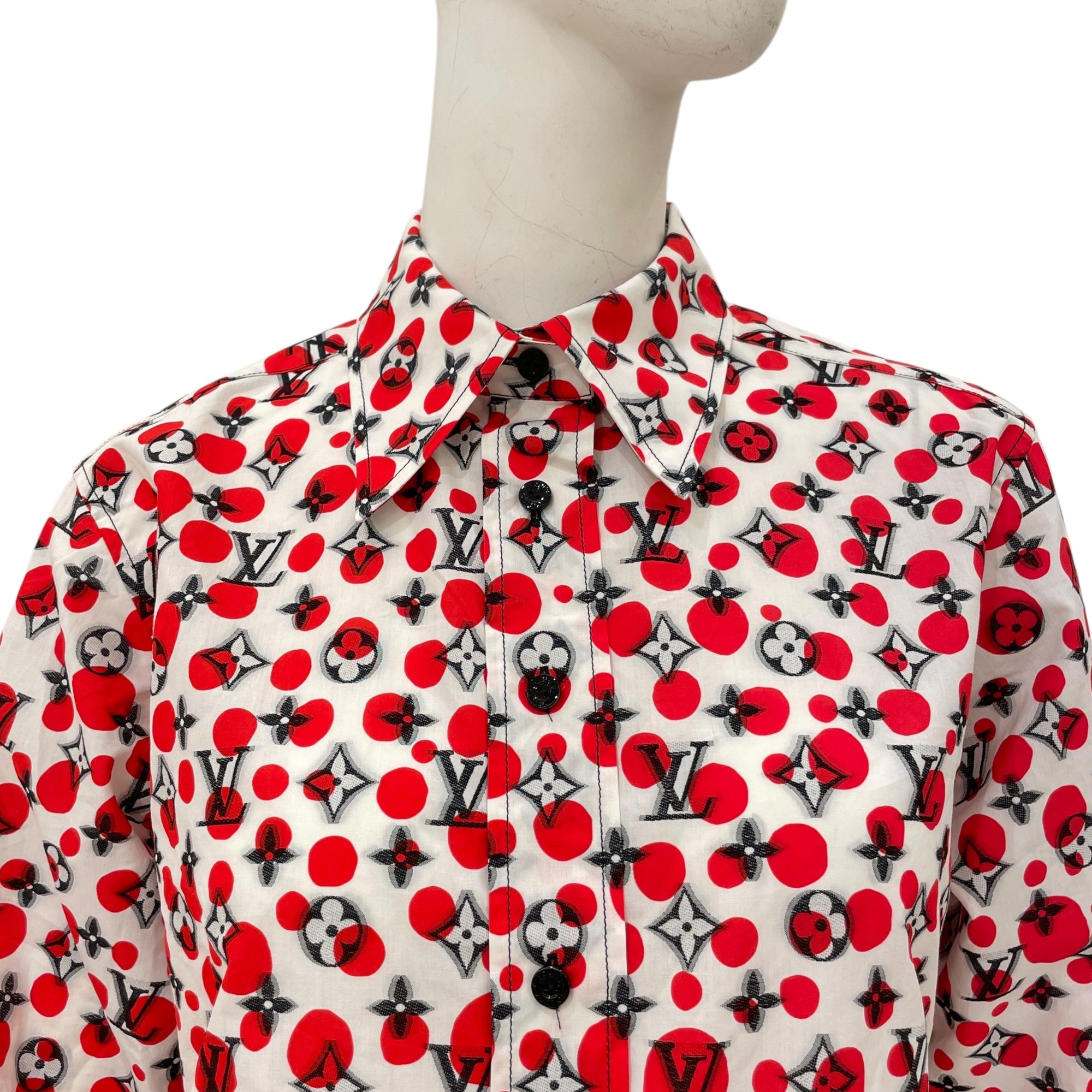 LV x YK Infinity Dot Monogram 38 Red/White Long-sleeved Shirt in Cotton
