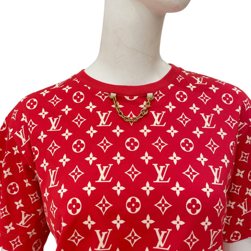 Stripped Accent Monogram M Red Top in Cotton