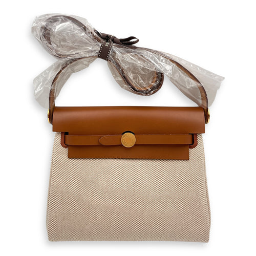 Herbag 20 Faive/Ecru-Beige in Vache Hunter/Toile, Gold hardware