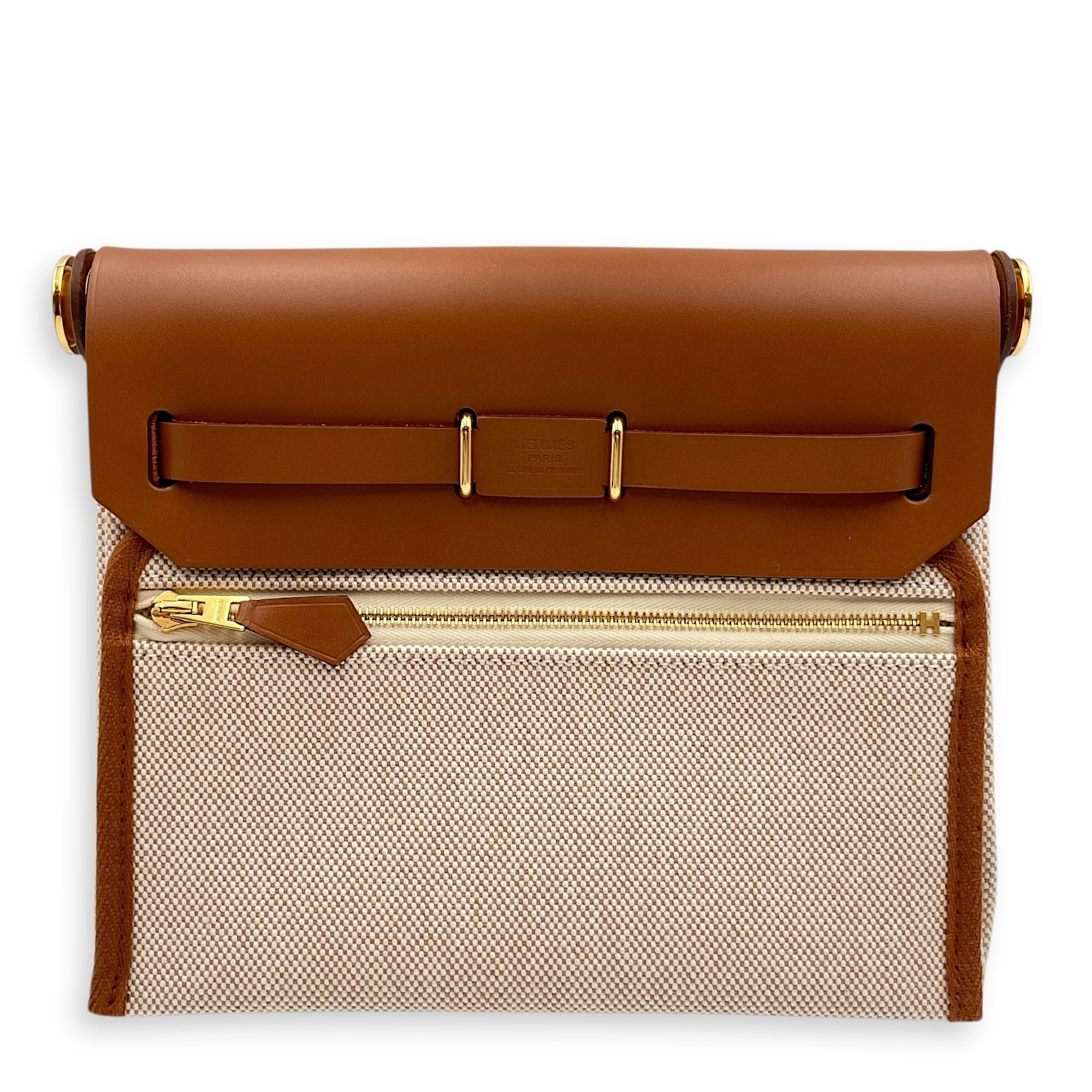 Herbag 20 Faive/Ecru-Beige in Vache Hunter/Toile, Gold hardware
