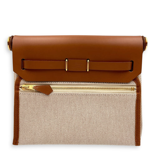 Herbag 20 Faive/Ecru-Beige in Vache Hunter/Toile, Gold hardware