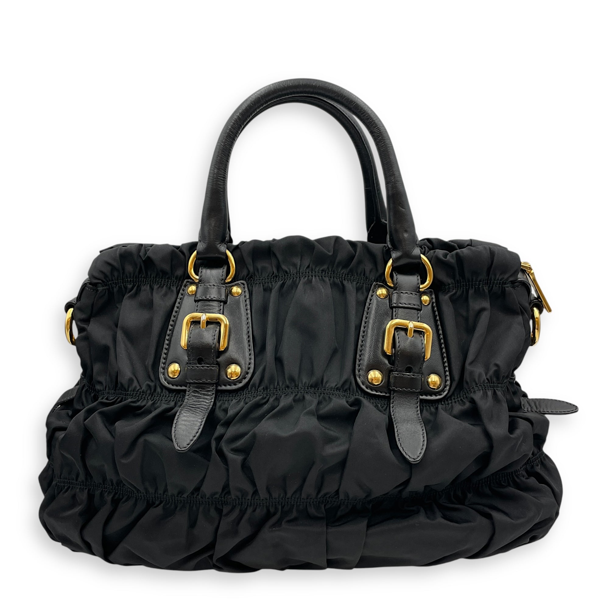 Prada Tessuto Gaufre 2 way Black Shoulder Bag in Nylon, Gold hardware