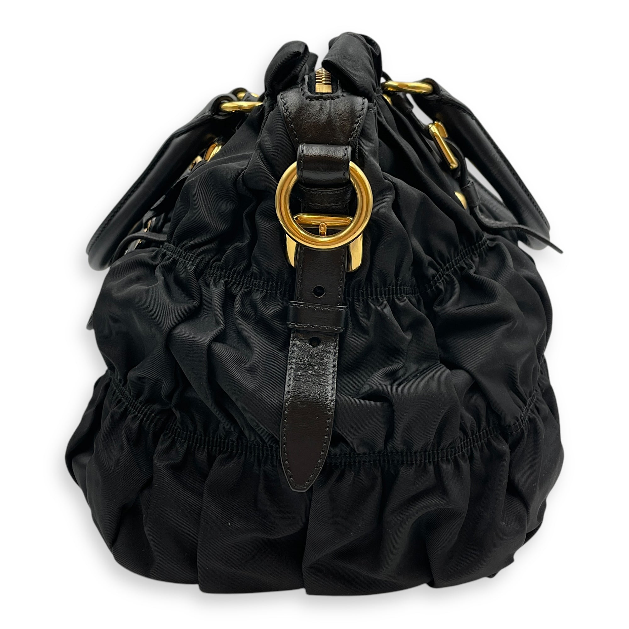 Prada Tessuto Gaufre 2 way Black Shoulder Bag in Nylon, Gold hardware