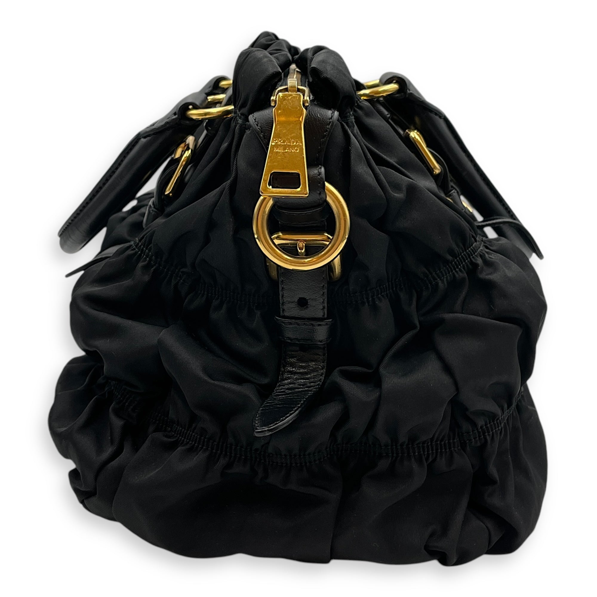 Prada Tessuto Gaufre 2 way Black Shoulder Bag in Nylon, Gold hardware