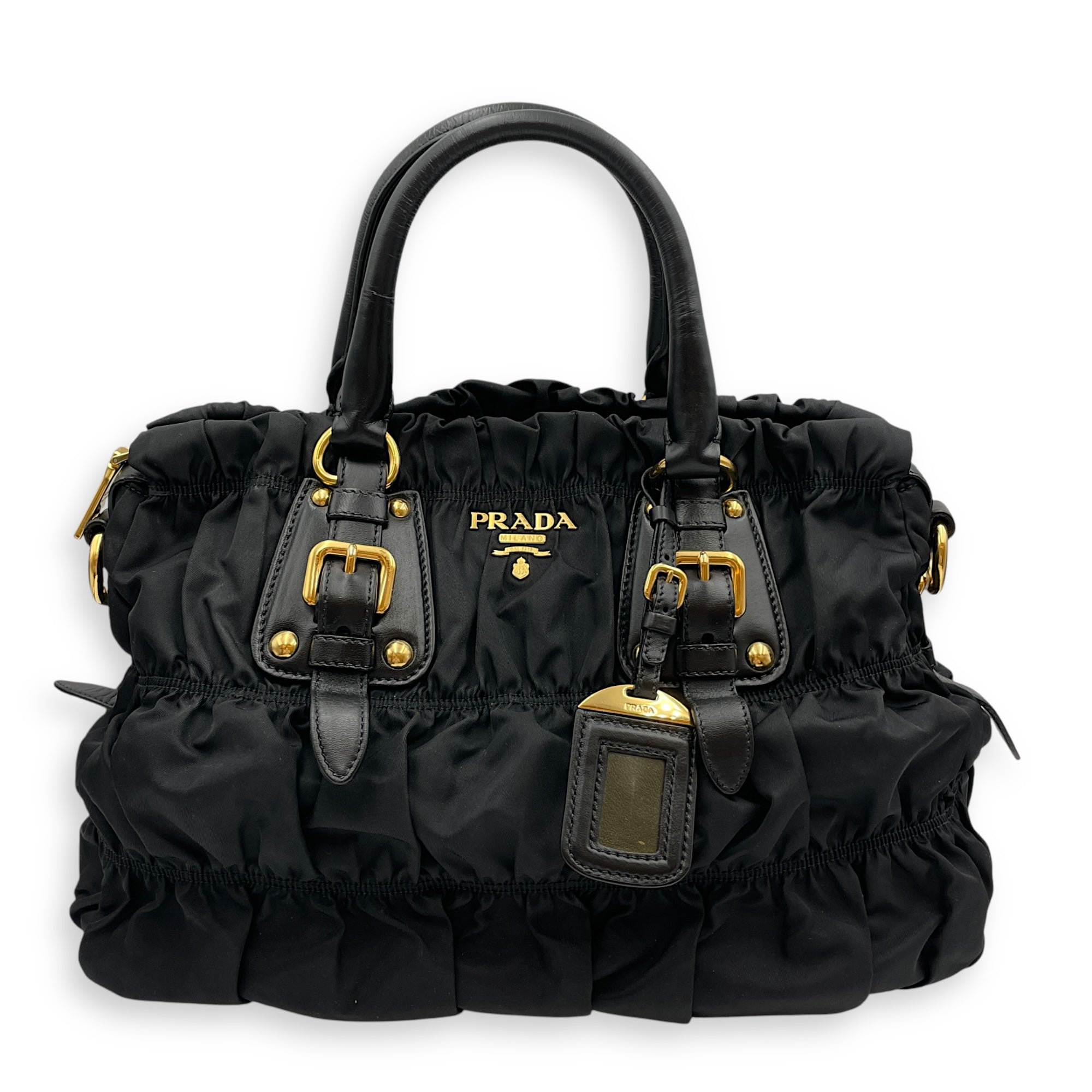 Prada Tessuto Gaufre 2 way Black Shoulder Bag in Nylon, Gold hardware