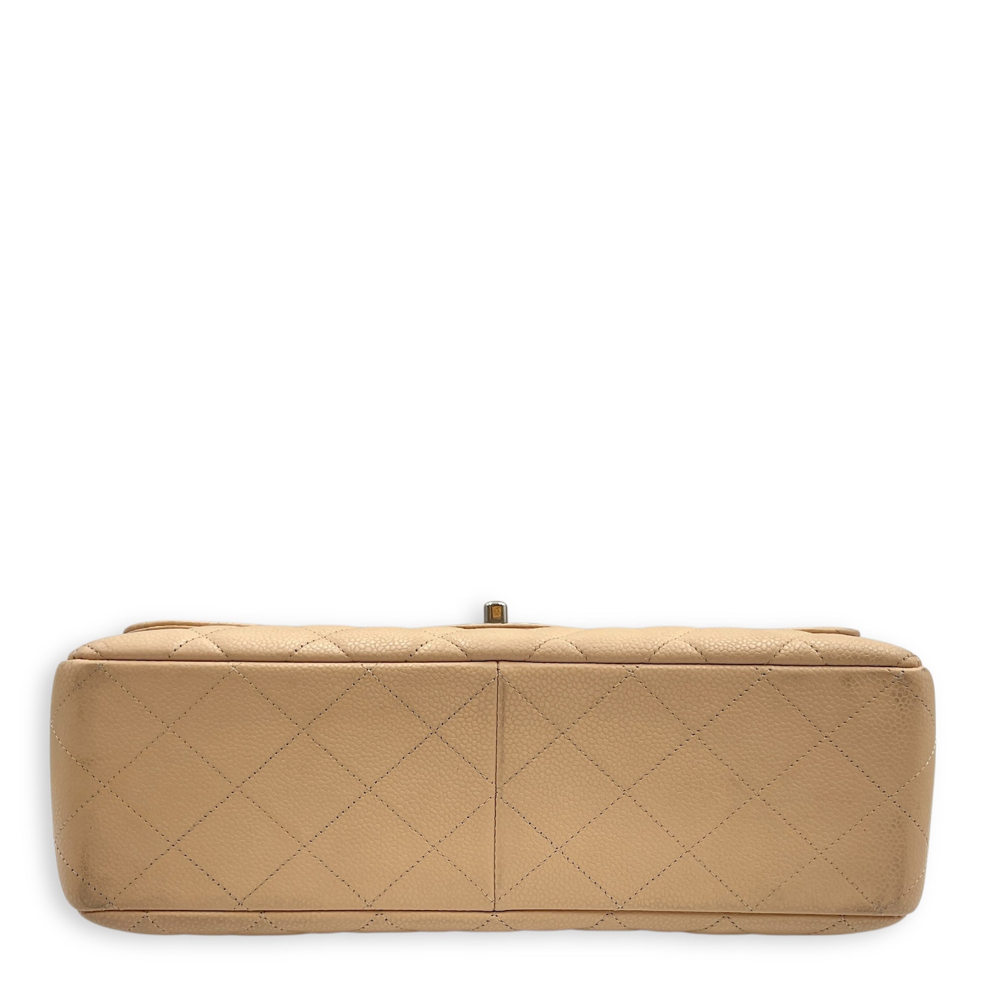 Jumbo classic Beige Shoulder Bag in Caviar Leather, Silver hardware