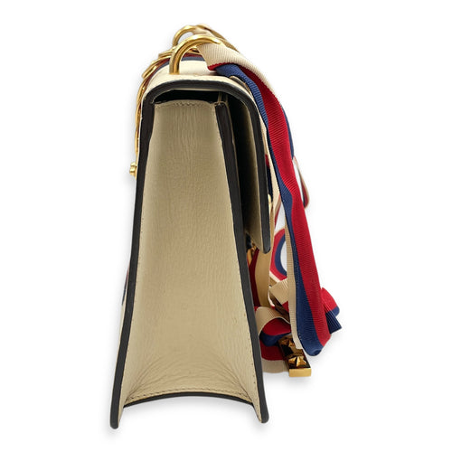Sylvie Bee Star Print Beige Crossbody Bag in Calfskin, Gold hardware