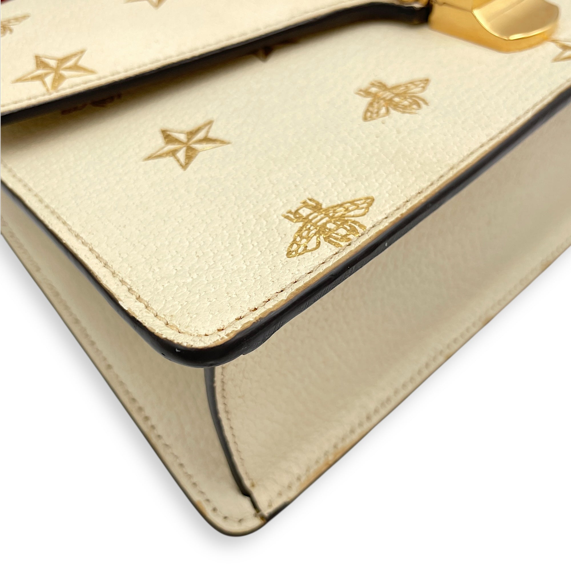 Sylvie Bee Star Print Beige Crossbody Bag in Calfskin, Gold hardware