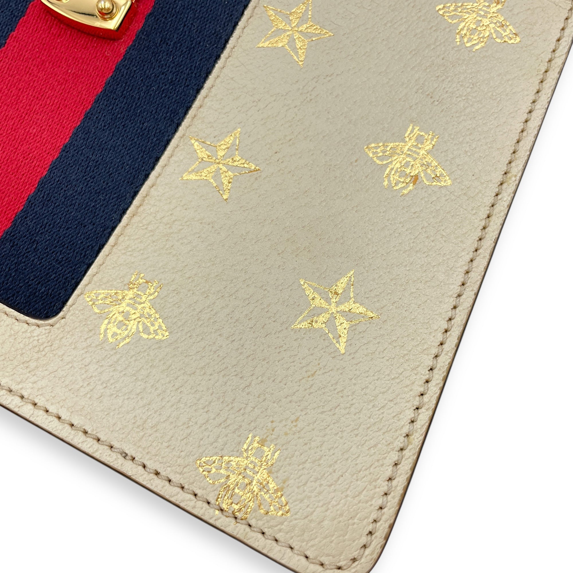 Sylvie Bee Star Print Beige Crossbody Bag in Calfskin, Gold hardware