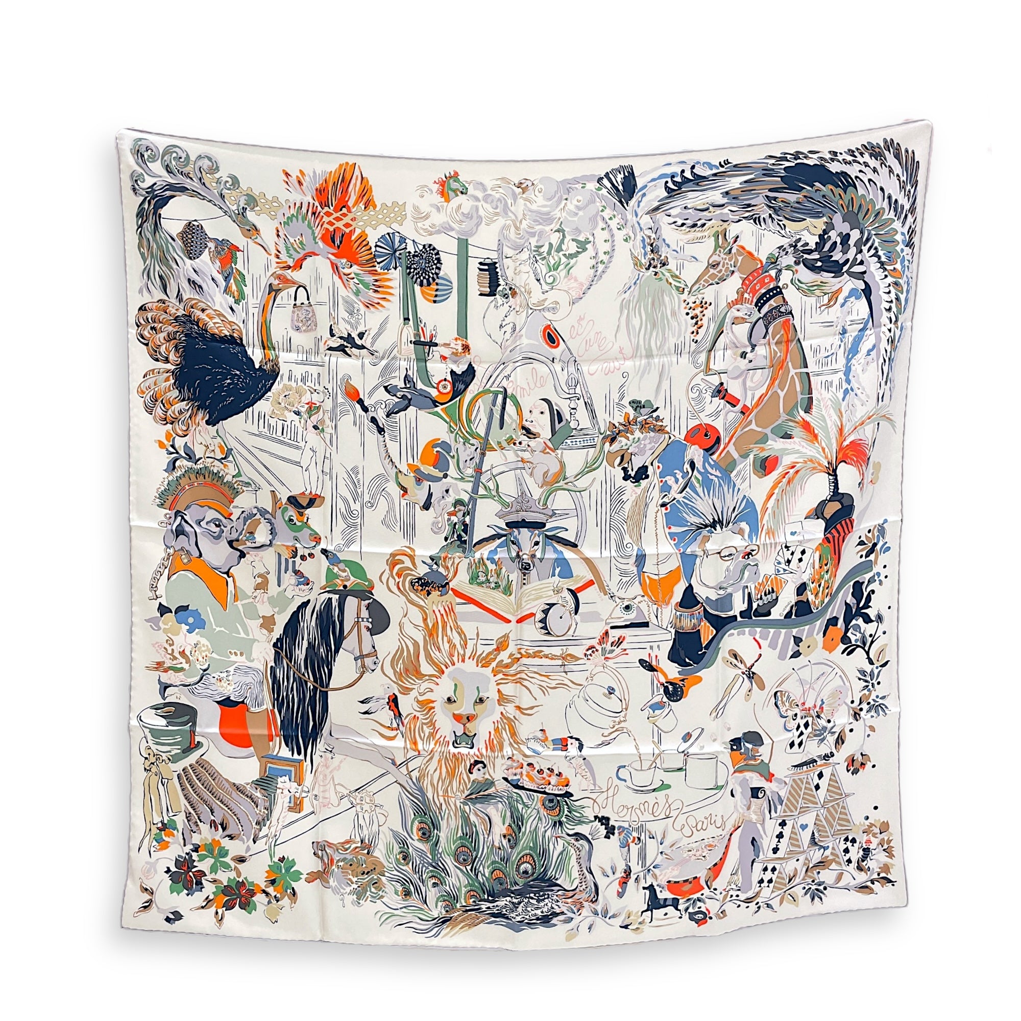 Emile et Une 90 Argent/Orange/Vert Scarf in