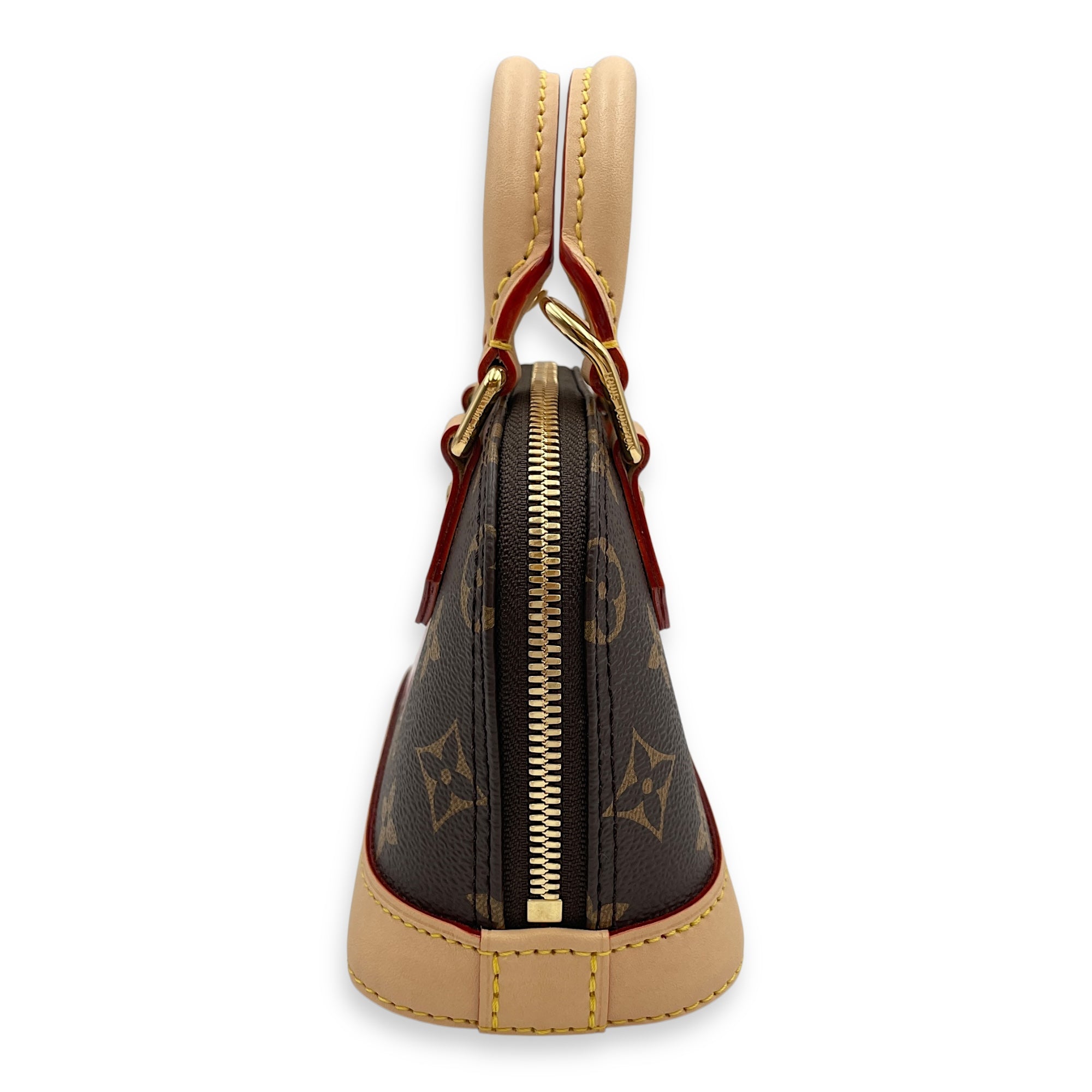 Nano Alma cherry print Top Handle Bag in Coated Canvas, Gold hardware