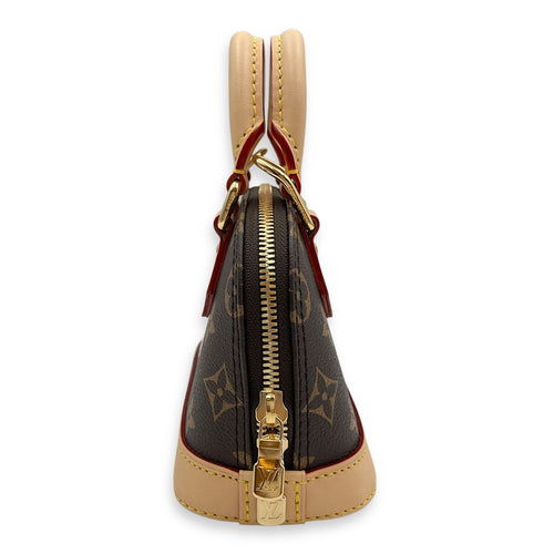 Nano Alma cherry print Top Handle Bag in Coated Canvas, Gold hardware
