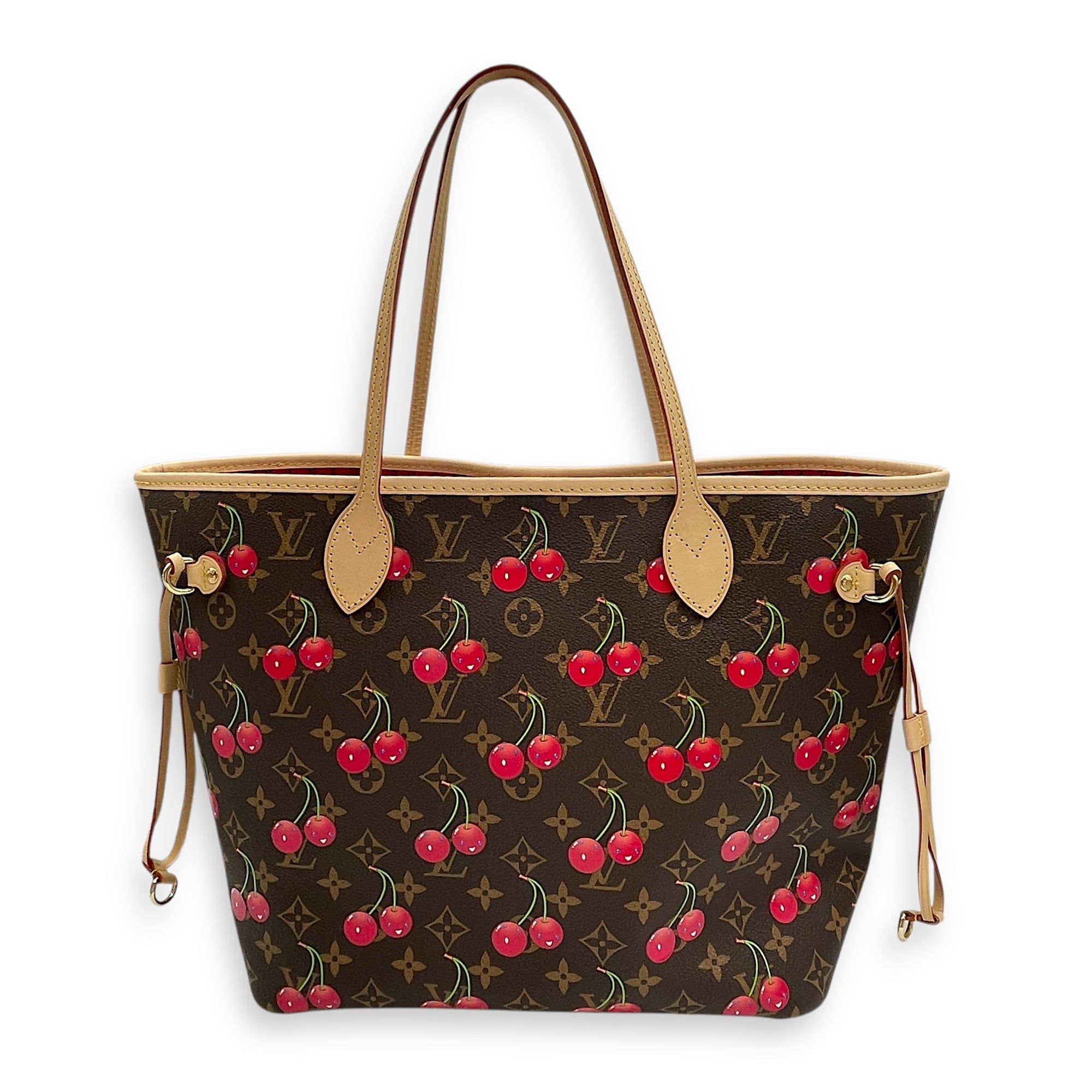 LV X Mk Cherry print Neverfull Shoulder Bag in Coated Canvas, Gold hardware