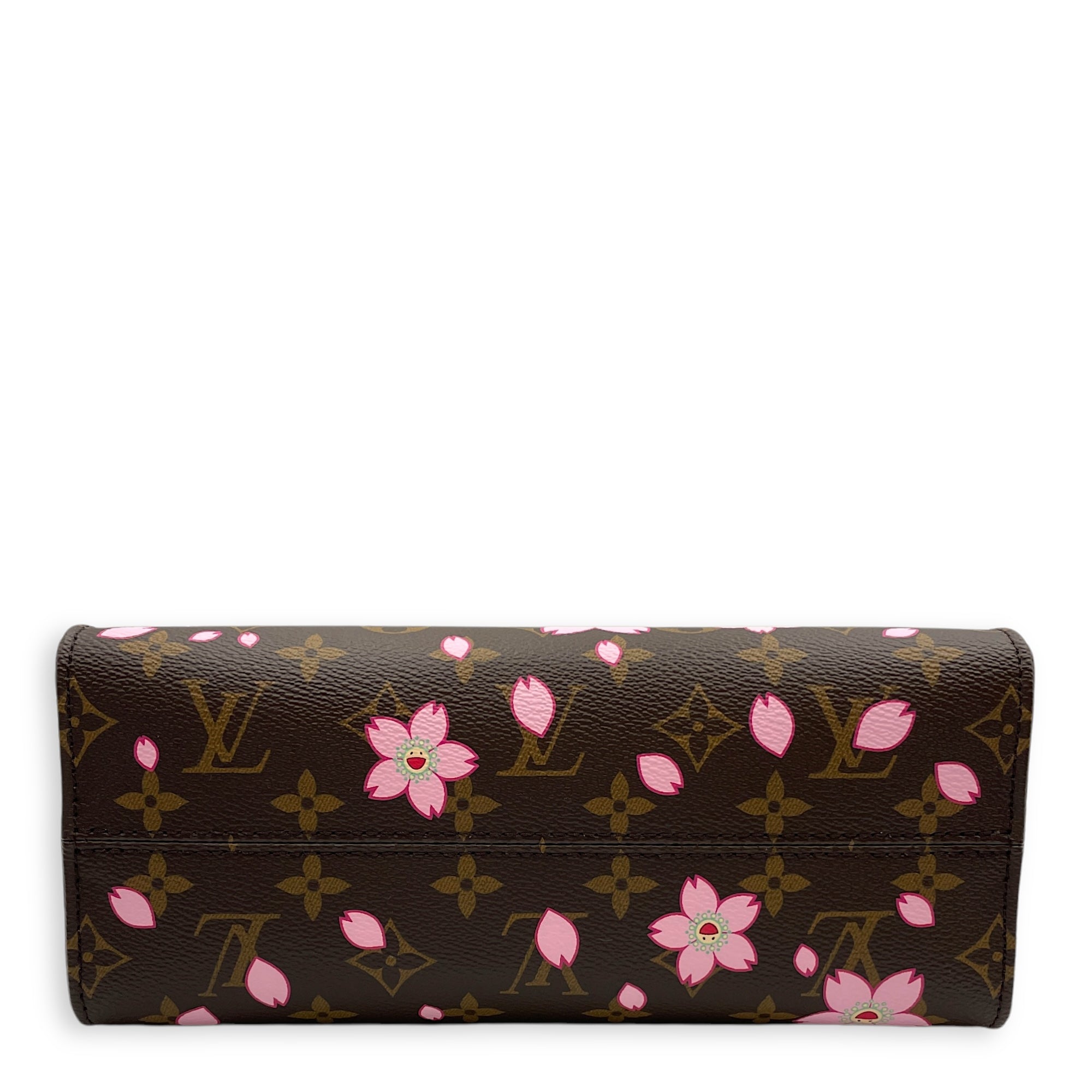 On the go cherry blossom PM Top Handle Bag in Coated Canvas, Gold hardware