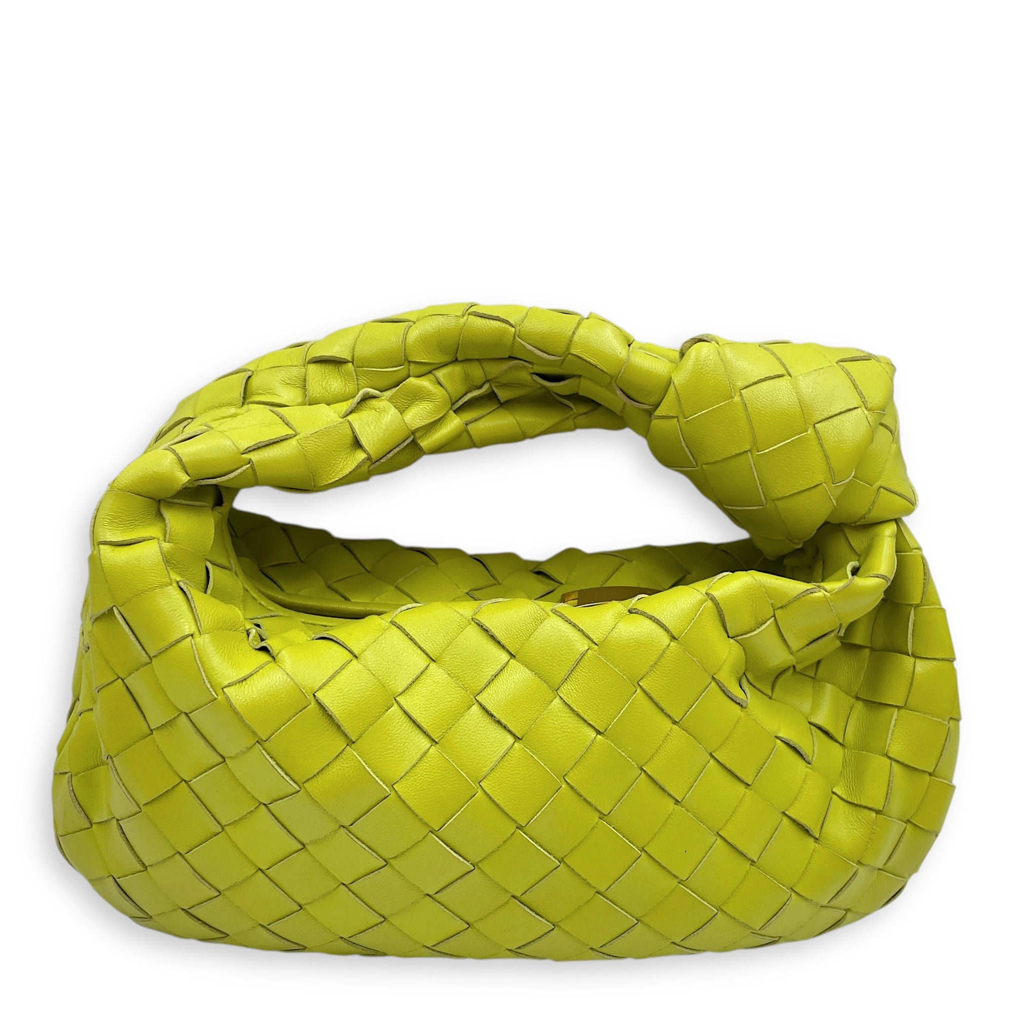 Mini Intrecciato Jodi hobo Green Top Handle Bag in Nappa Leather, Gold hardware