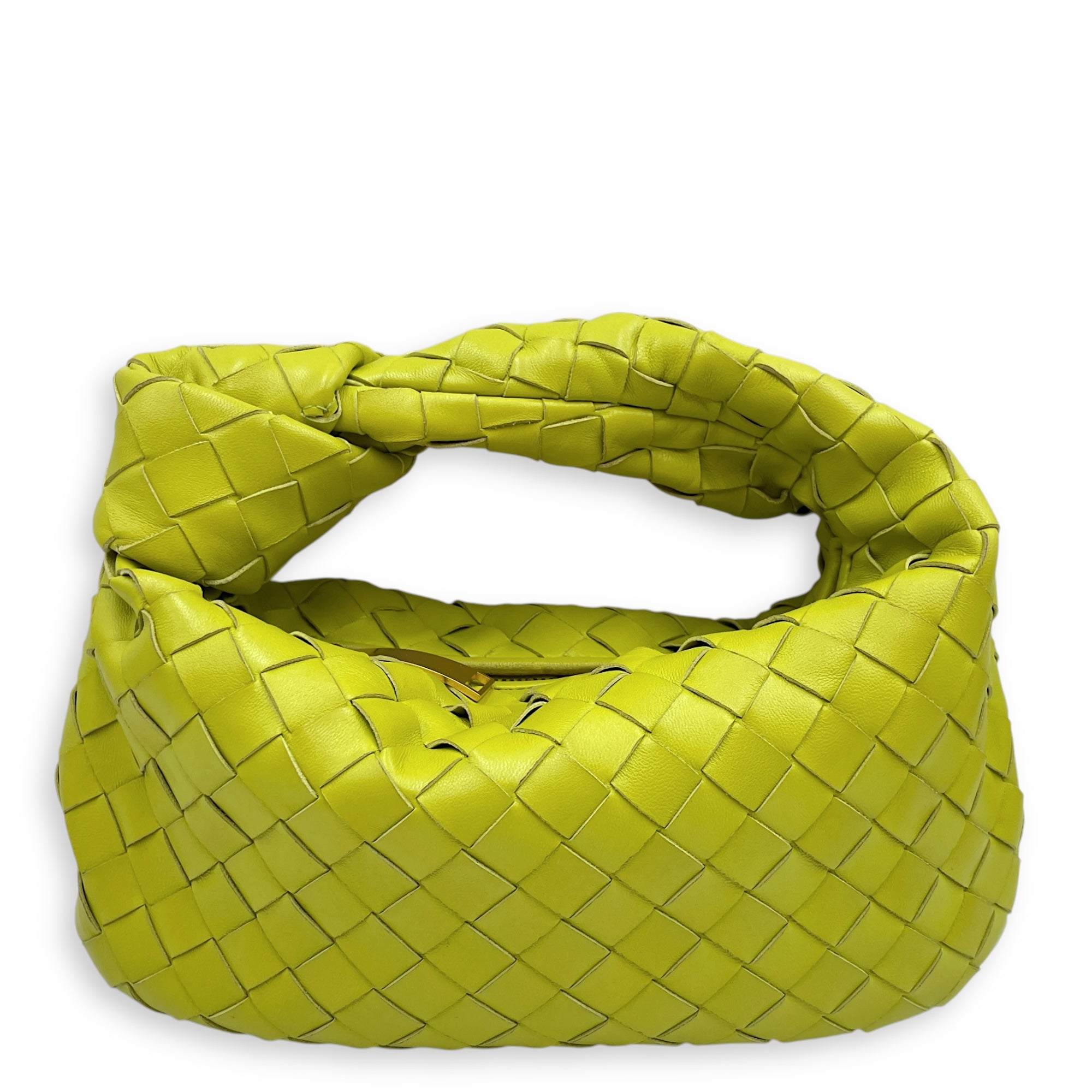 Mini Intrecciato Jodi hobo Green Top Handle Bag in Nappa Leather, Gold hardware