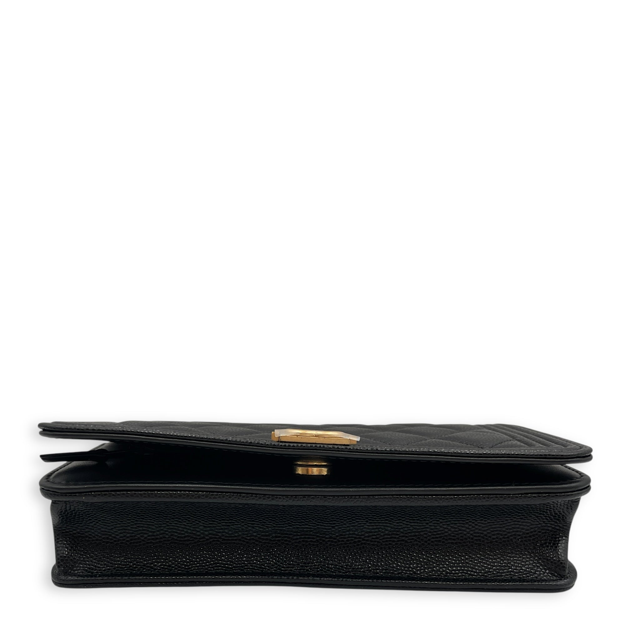 La Boy Black Wallet On Chain in Caviar Leather, Brushed Gold hardware