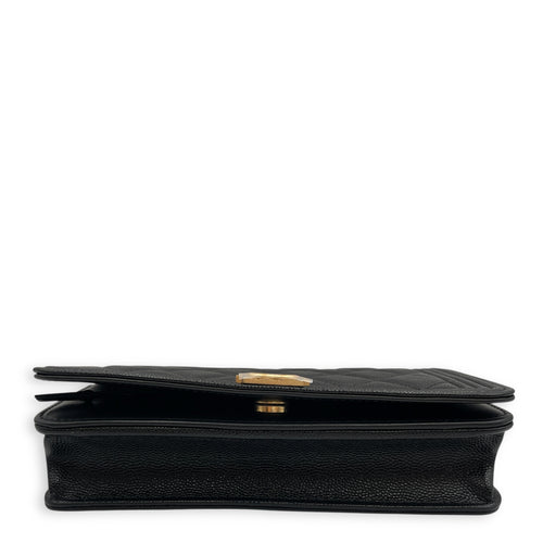 La Boy Black Wallet On Chain in Caviar Leather, Brushed Gold hardware