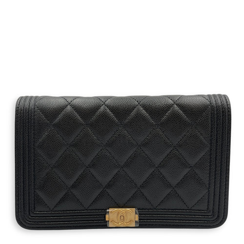 La Boy Black Wallet On Chain in Caviar Leather, Brushed Gold hardware