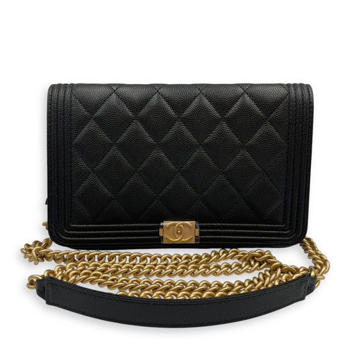 La Boy Black Wallet On Chain in Caviar Leather, Brushed Gold hardware