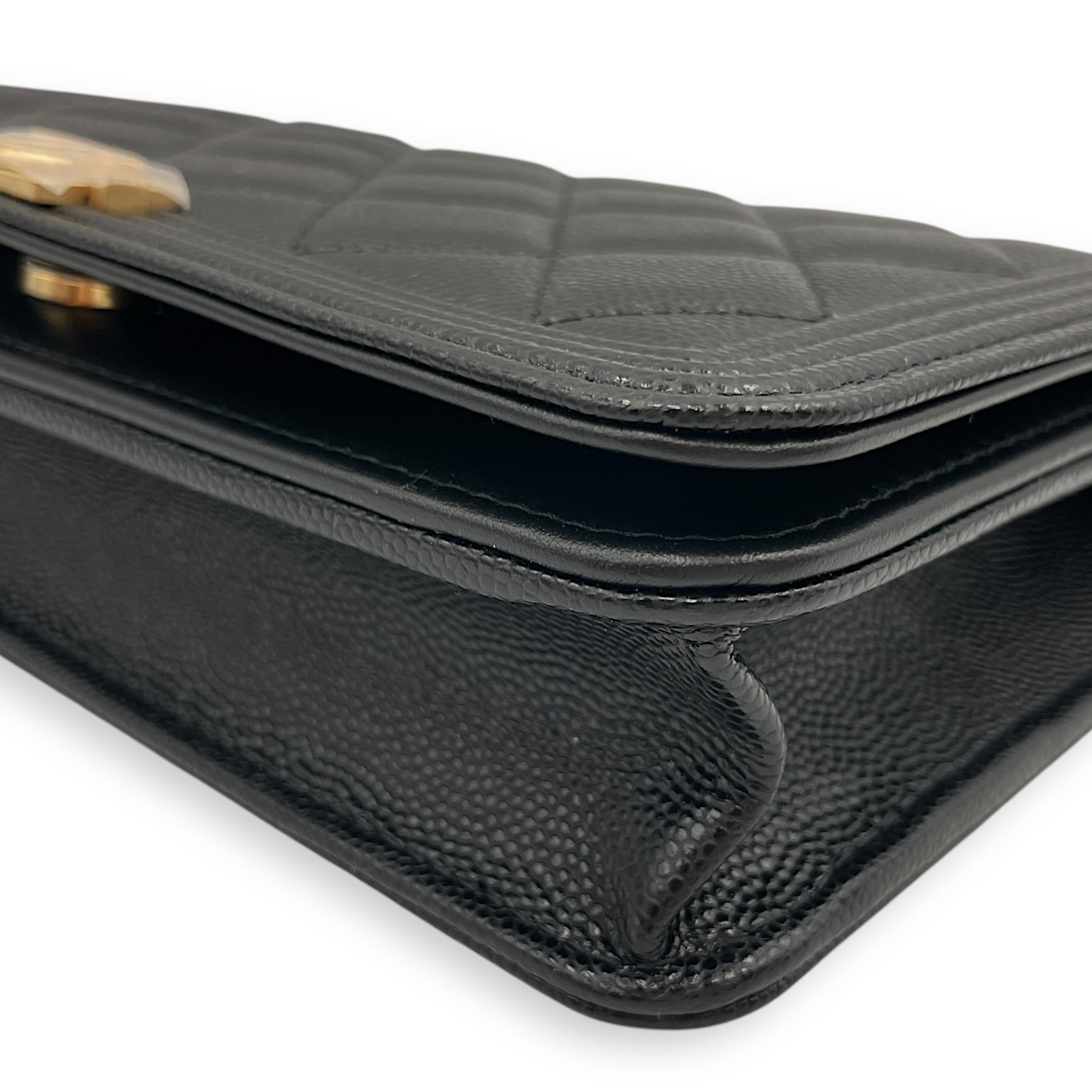 La Boy Black Wallet On Chain in Caviar Leather, Brushed Gold hardware