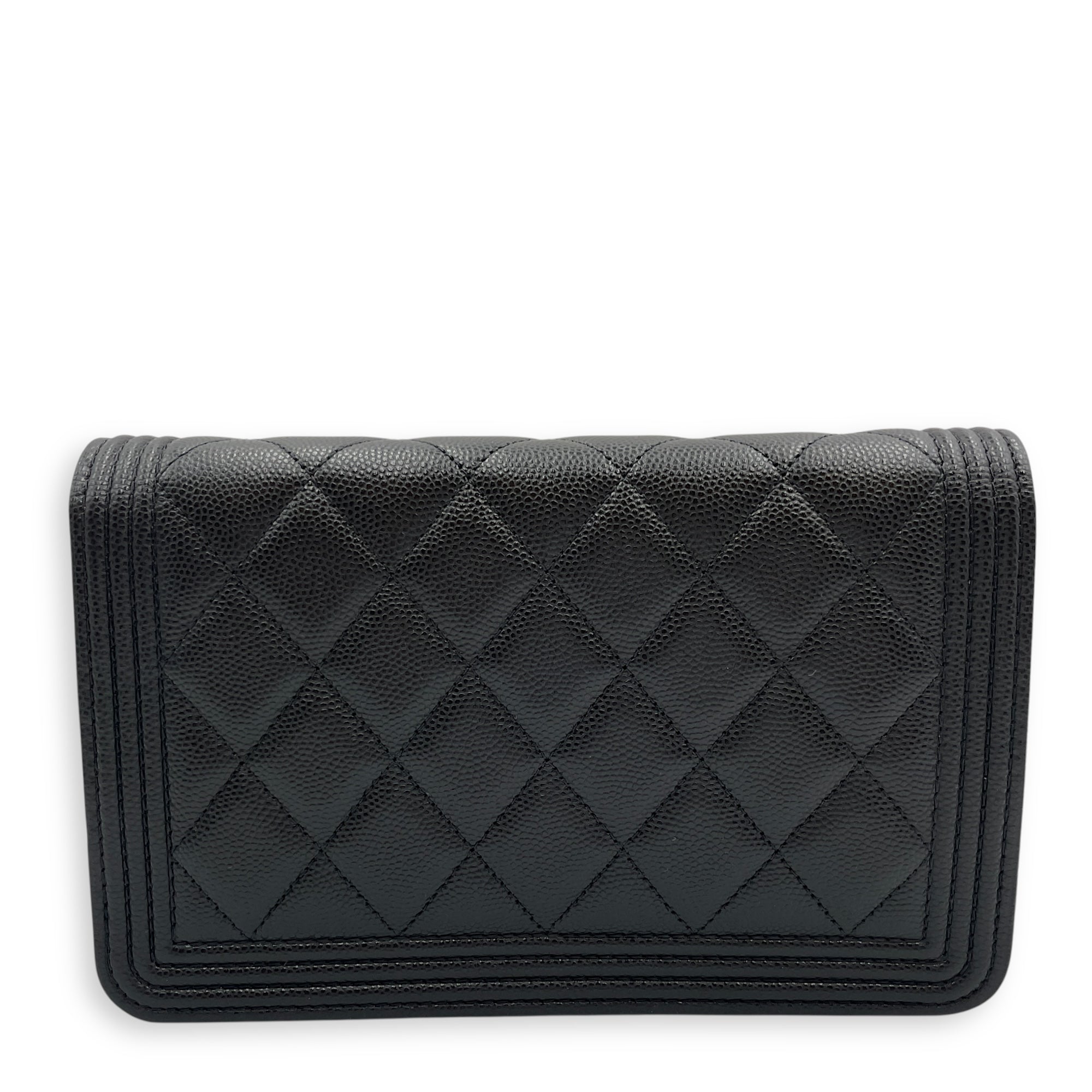 La Boy Black Wallet On Chain in Caviar Leather, Brushed Gold hardware