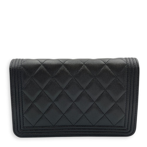 La Boy Black Wallet On Chain in Caviar Leather, Brushed Gold hardware