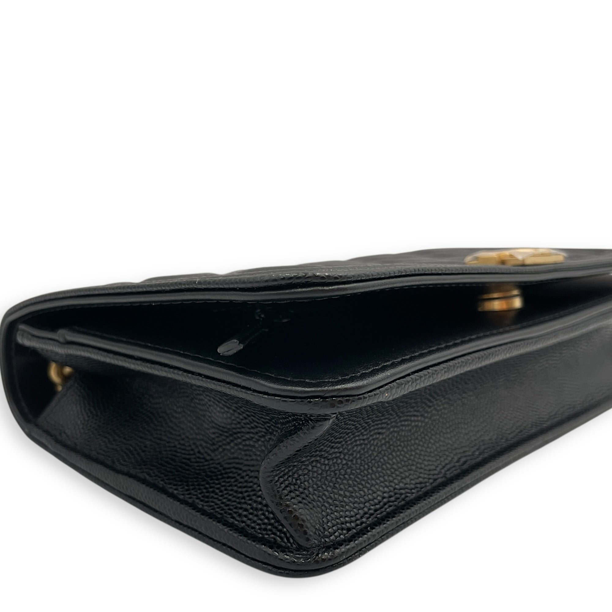 La Boy Black Wallet On Chain in Caviar Leather, Brushed Gold hardware