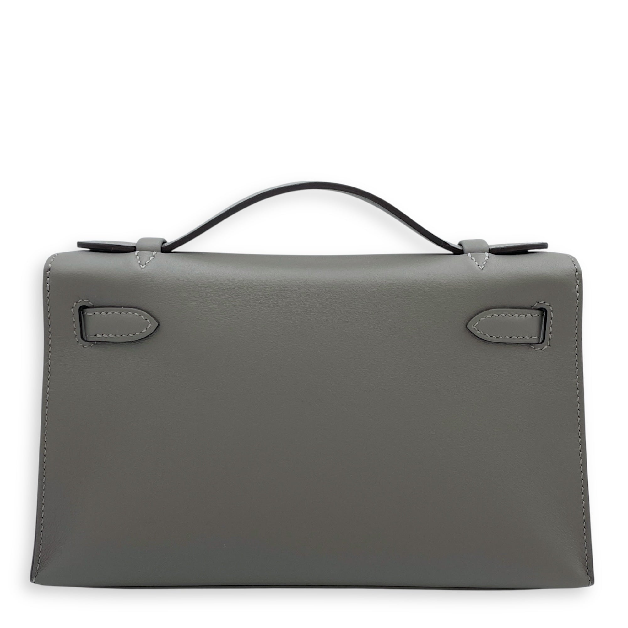 Kelly Pochette Gris Meyer in Swift, Gold hardware