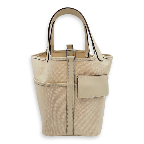 Picotin Pocket 18 Nata/Ecru  in Swift/Toile Palladium hardware