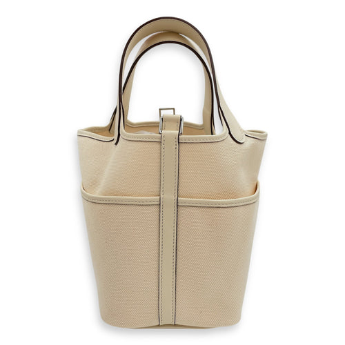 Picotin Pocket 18 Nata/Ecru  in Swift/Toile Palladium hardware