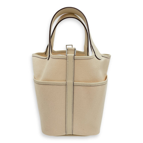 Picotin Pocket 18 Nata/Ecru in Swift/Toile, Palladium hardware