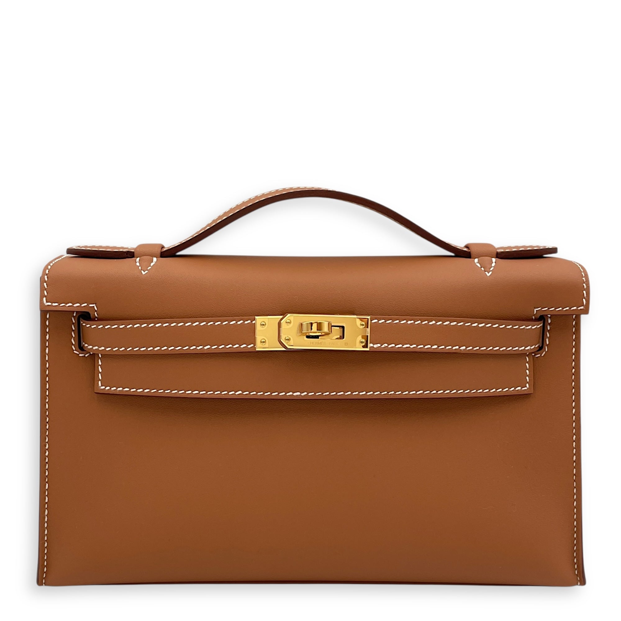 Kelly Pochette Gold in Swift, Gold hardware