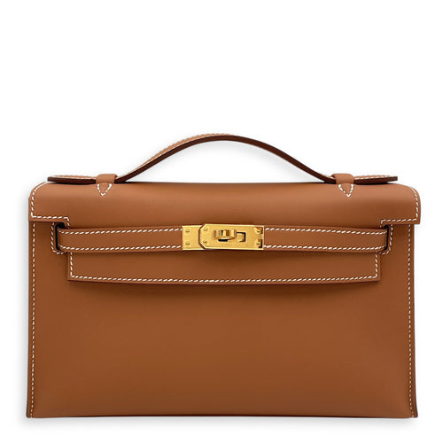 Kelly Pochette Gold in Swift, Gold hardware
