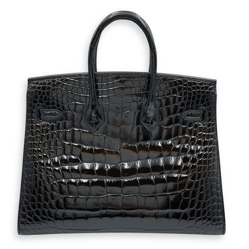 Sellier Birkin 25 Black in Shiny Alligator, Gold hardware