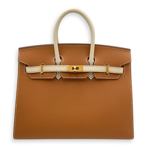 HSS Sellier Birkin 25 Gold/Craie in Epsom, Brushed Gold hardware