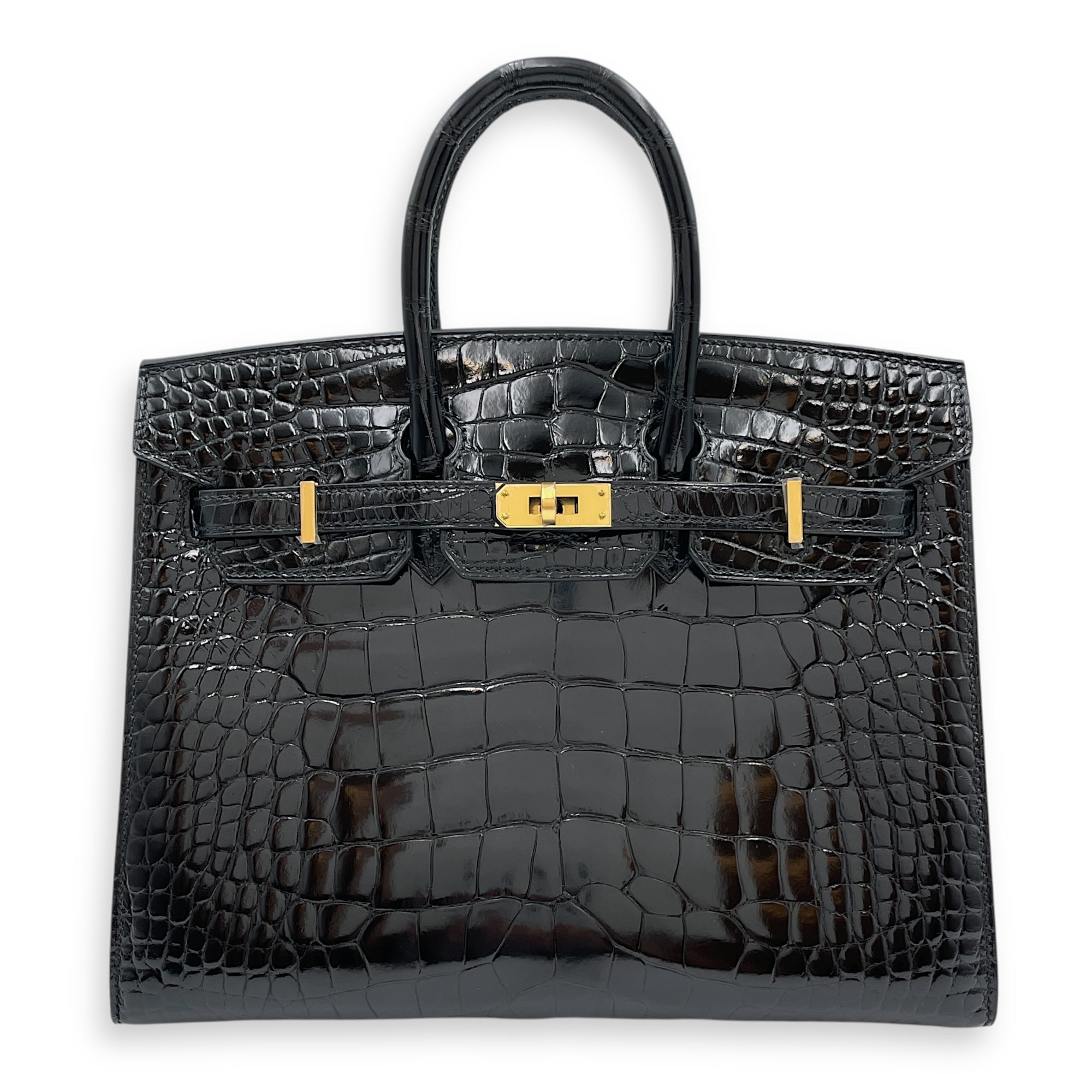 Sellier Birkin 25 Black in Shiny Alligator, Gold hardware